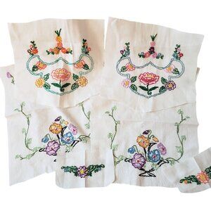 Lot of vintage embroidery samples w florals and flourishes 6 pieces